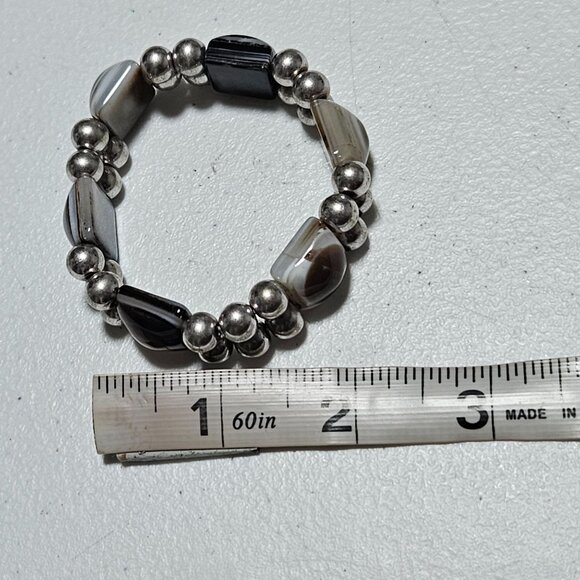 Elegant Agate Chunky Beaded Stretch Bracelet Silver Tone Fashion Jewelry Women - Picture 7 of 7
